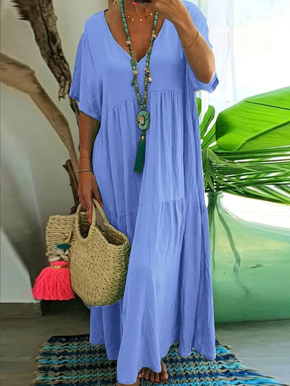 Women's Boho V-Neck Tiered Flowy Maxi Dress