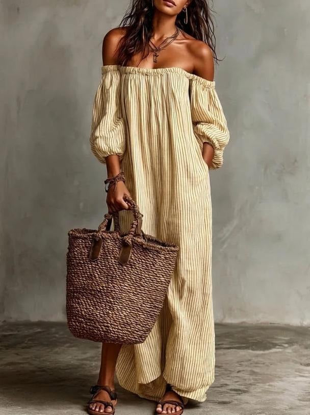 Women's Puff Sleeve Off Shoulder Maxi Dress