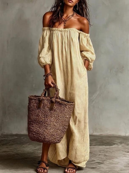 Women's Puff Sleeve Off Shoulder Maxi Dress