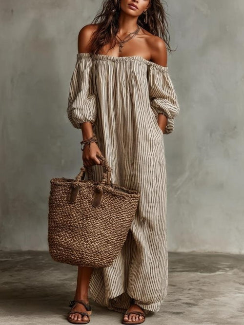 Women's Puff Sleeve Off Shoulder Maxi Dress