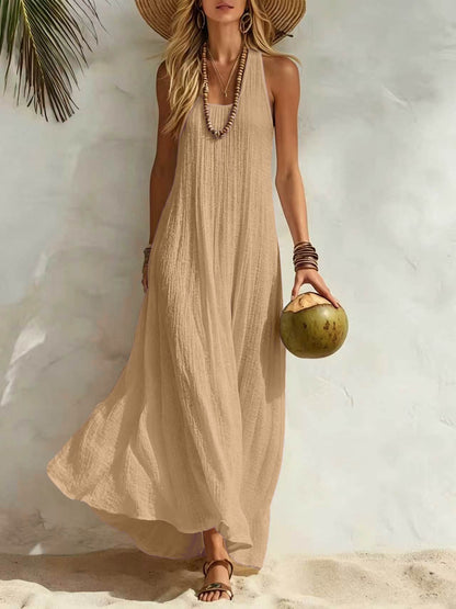 2026 New Arrival Cotton Linen Loose Beach Maxi Dress