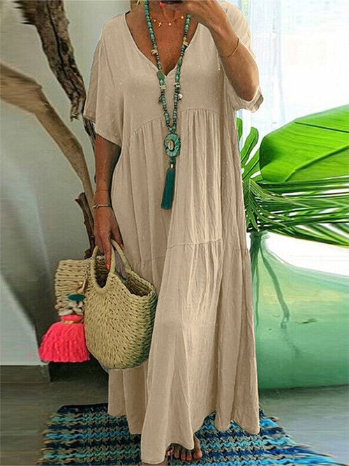 Women's Boho V-Neck Tiered Flowy Maxi Dress