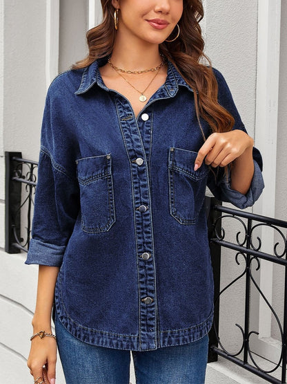 Women Casual Drop‑Shoulder Denim Blouse