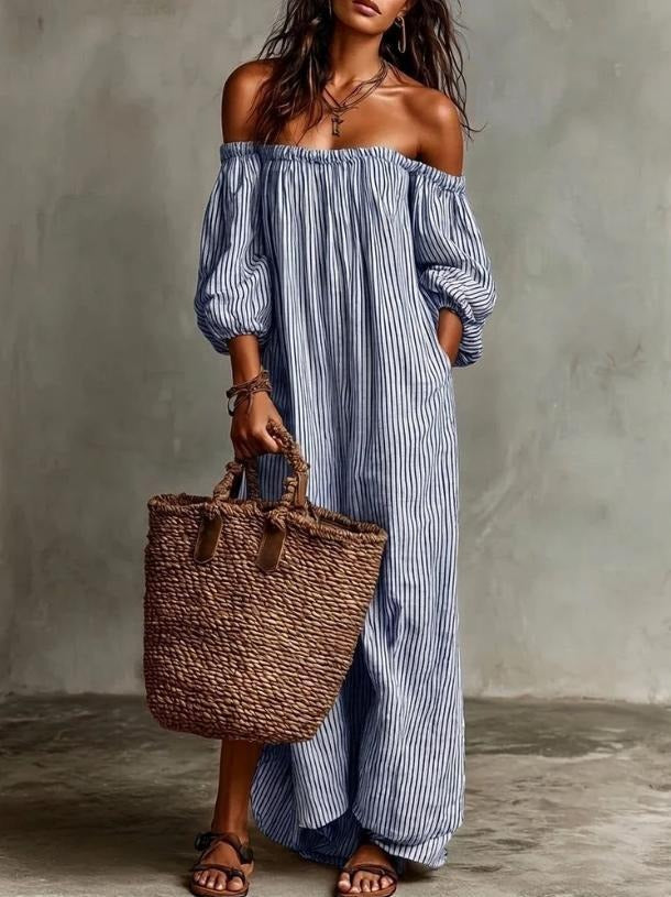 Women's Puff Sleeve Off Shoulder Maxi Dress