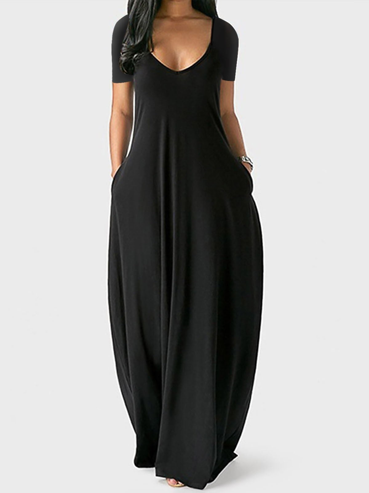 Casual Loose Fit V-Neck T-Shirt Maxi Dress
