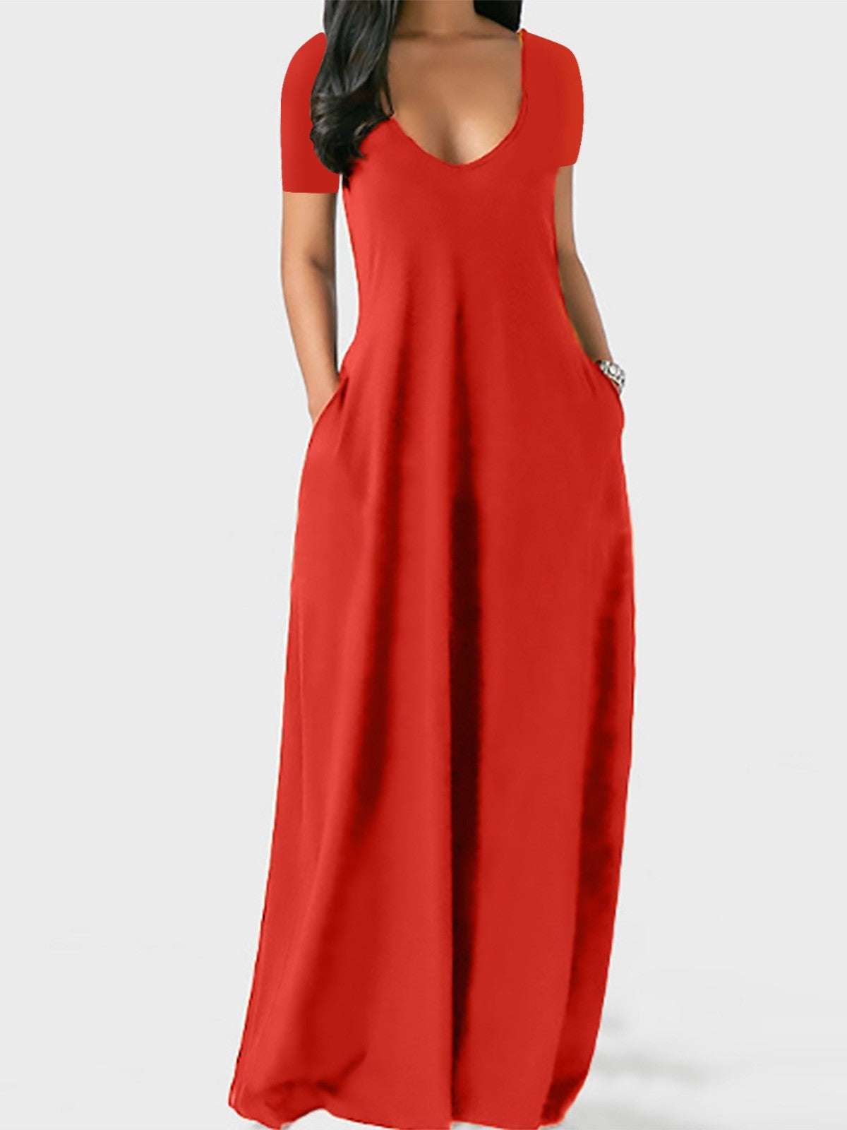 Casual Loose Fit V-Neck T-Shirt Maxi Dress