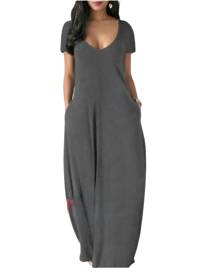 Casual Loose Fit V-Neck T-Shirt Maxi Dress