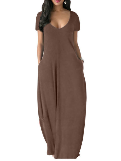Casual Loose Fit V-Neck T-Shirt Maxi Dress
