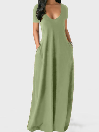 Casual Loose Fit V-Neck T-Shirt Maxi Dress