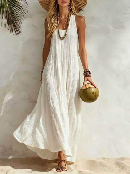 2026 New Arrival Cotton Linen Loose Beach Maxi Dress