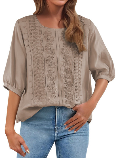 Women's Floral Embroidered Linen Blend Blouse