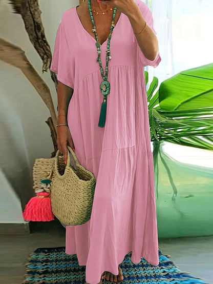 Women's Boho V-Neck Tiered Flowy Maxi Dress