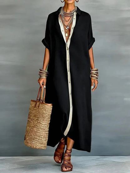 Women's Contrast Trim Button Down Shirt Dress
