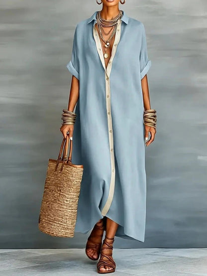 Women's Contrast Trim Button Down Shirt Dress