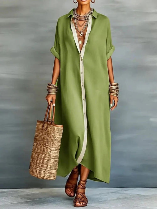Women's Contrast Trim Button Down Shirt Dress