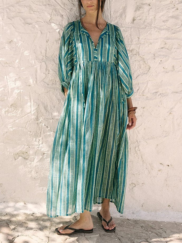 Women's Romantic Floral Lantern Sleeve Flowy Maxi Dress