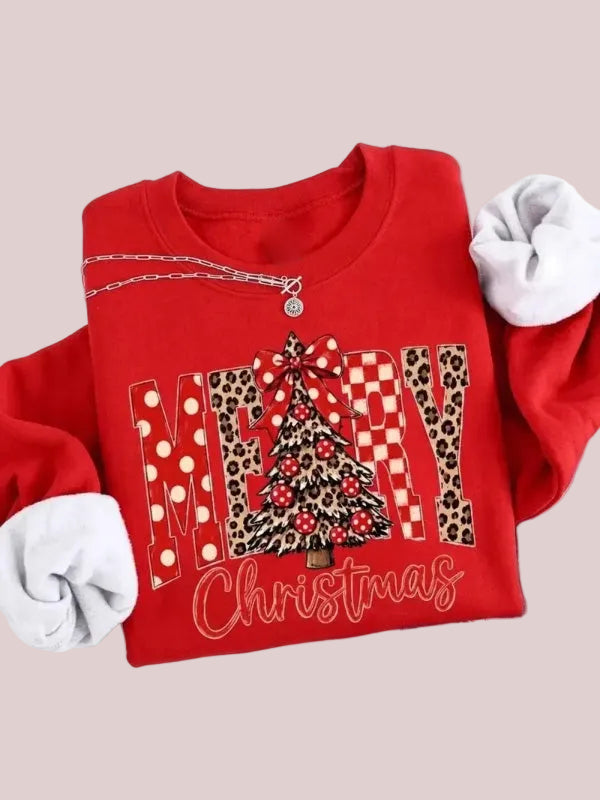 Women's Merry Christmas Leopard Tree Graphic Sweatshirt