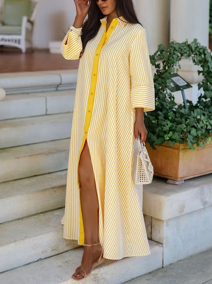 Women's Striped Button-Down Shirt Maxi Dress
