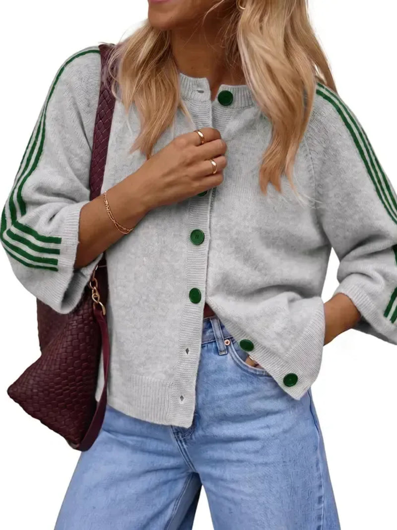 Women's Casual Striped 3/4 Sleeve Knit Cardigan
