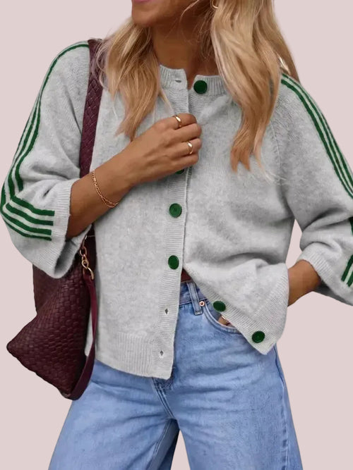 Women's Casual Striped 3/4 Sleeve Knit Cardigan