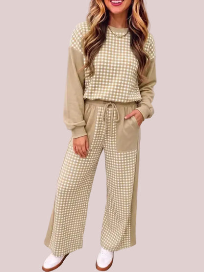 Women's Gingham Colorblock 2 Piece Loungewear Set