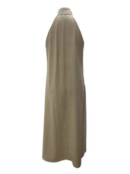 Women's Halter Neck Deep V Maxi Dress with Pockets