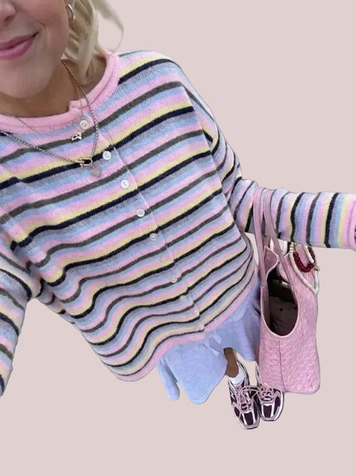 Women's Fall Long Sleeve Striped Knit Cardigan