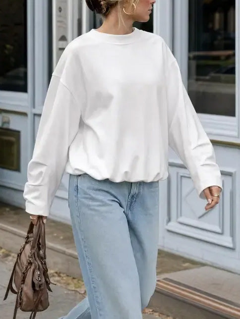 Women's Drop Shoulder Long Sleeve Top with Elastic Hem