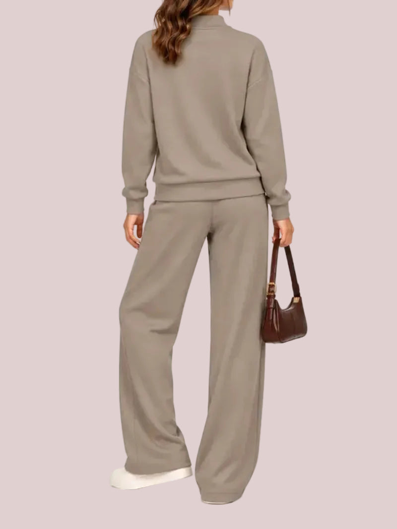 Women's Half Zip 2-Piece Wide Leg Loungewear Set