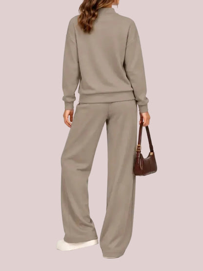 Women's Half Zip 2-Piece Wide Leg Loungewear Set