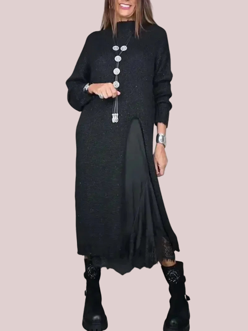 Women's 2 Piece Knit Dress & Lace Slip Set