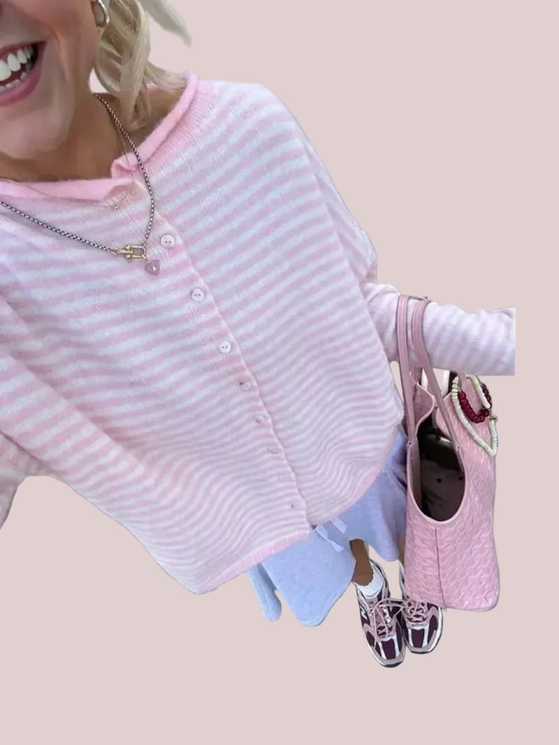 Women's Fall Long Sleeve Striped Knit Cardigan