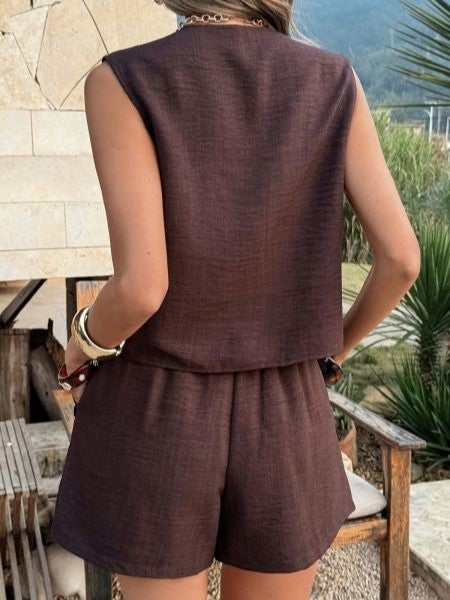 Women's V-Neck Lace Trim Sleeveless Top and Shorts