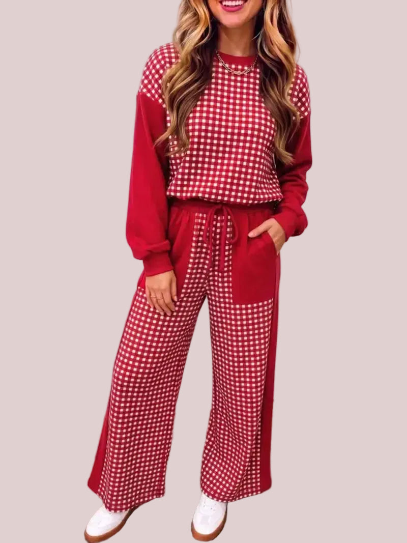 Women's Gingham Colorblock 2 Piece Loungewear Set