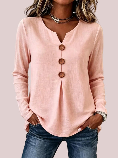 Women's Vintage Large Button Long Sleeve Blouse