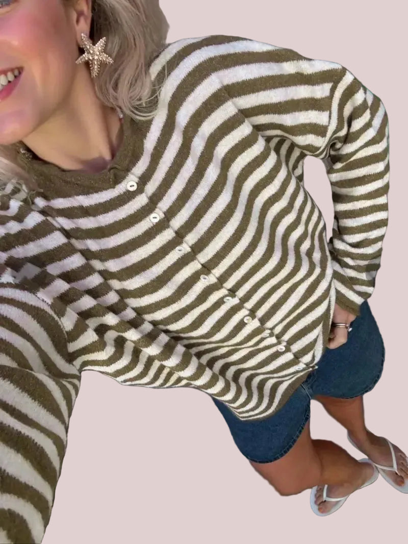 Women's Fall Long Sleeve Striped Knit Cardigan