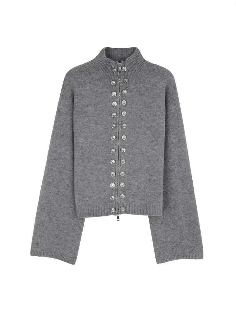 Women's Chic Knitted High Neck Cardigan
