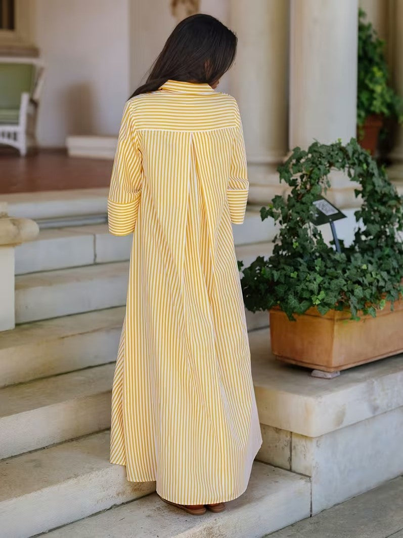 Women's Striped Button-Down Shirt Maxi Dress