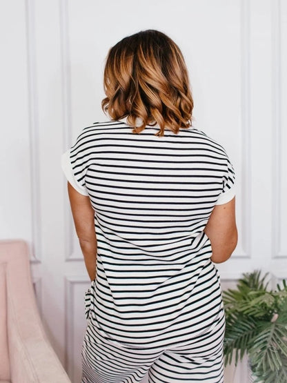 Women's Striped Henley 2‑Piece Pajama Set