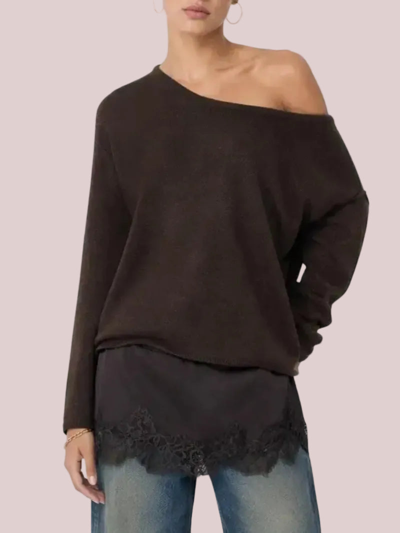 Women's Loose Lace Hem Knit Top
