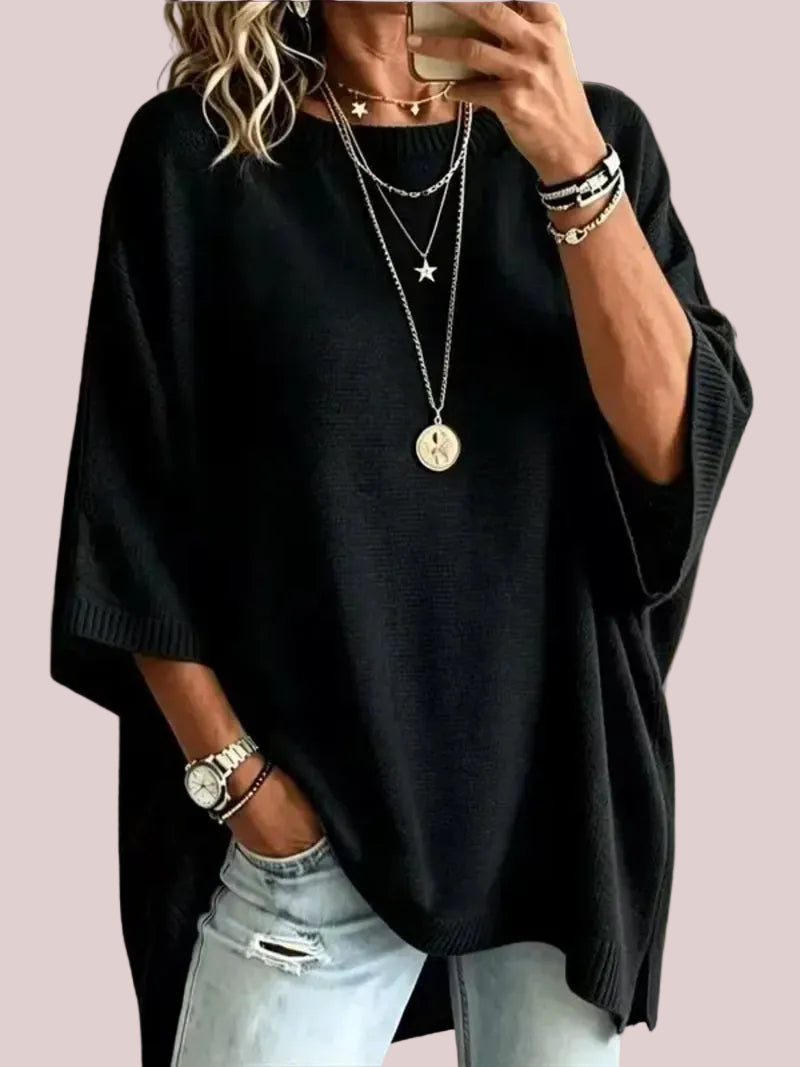 Women's Oversized Round Neck Knit Poncho Sweater