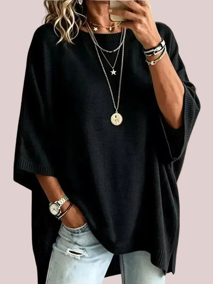 Women's Oversized Round Neck Knit Poncho Sweater