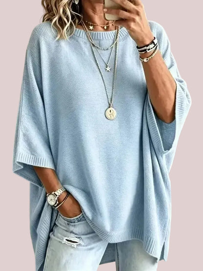 Women's Oversized Round Neck Knit Poncho Sweater