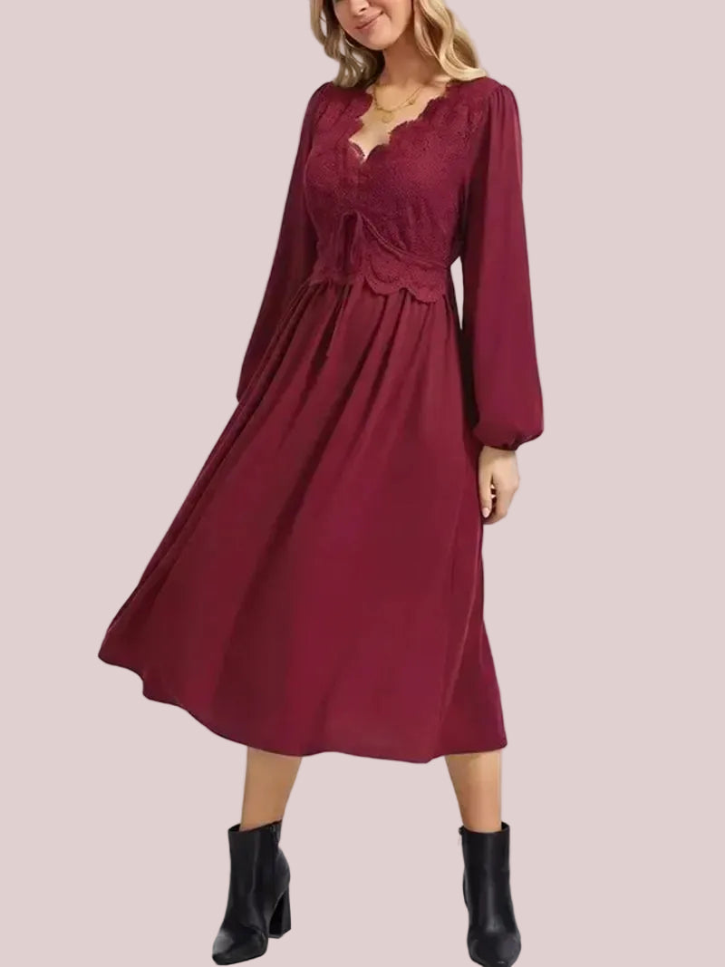 Women's Boho Lace A-Line Midi Dress