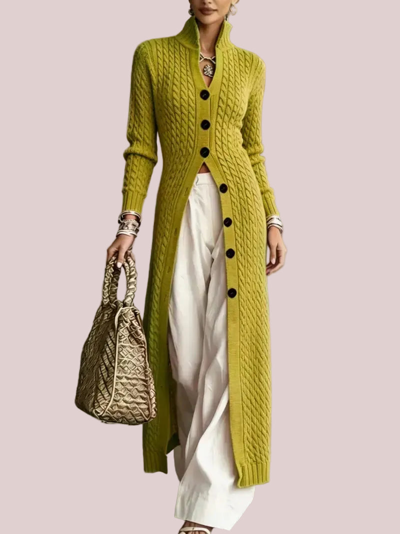 Women's Stand Collar Cable Knit Long Cardigan