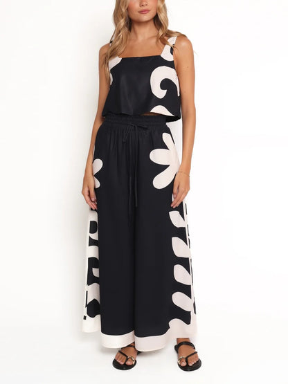 Women's Square Neck Crop Top and Palazzo Pants Set