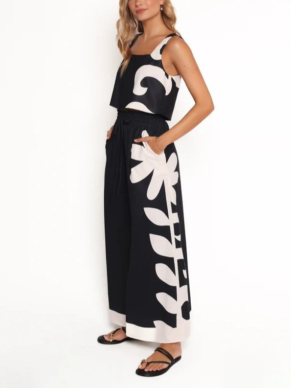 Women's Square Neck Crop Top and Palazzo Pants Set