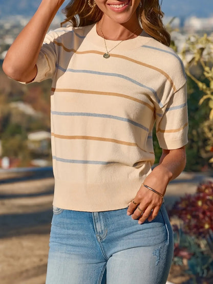 Women's Casual Half Sleeve Striped Knit Shirt