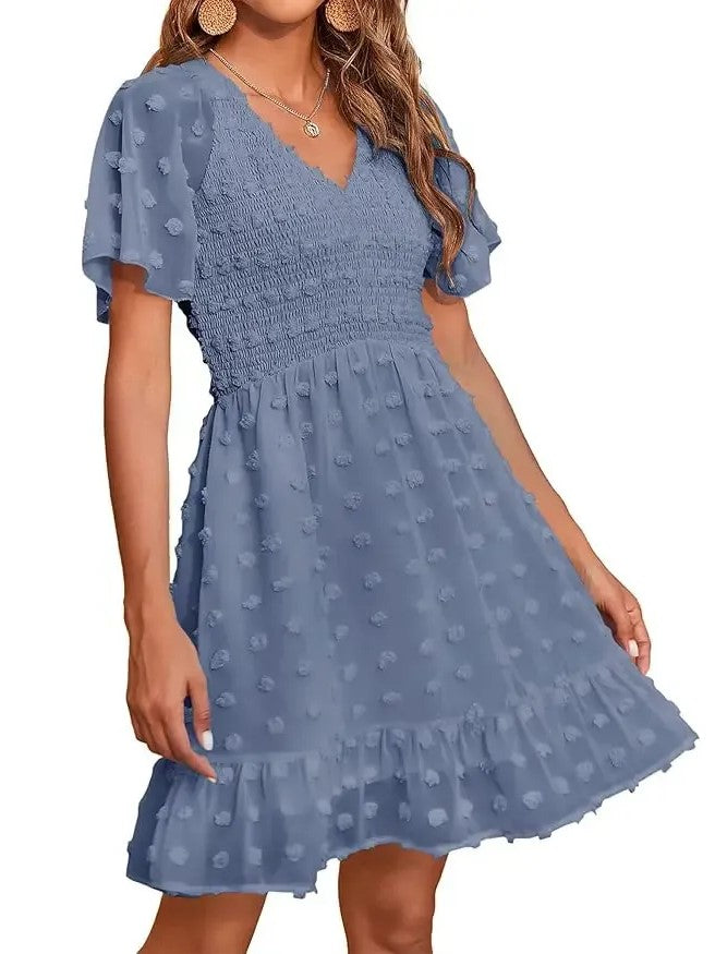 Women's Ruffle Hem Swiss Dot Casual Dress