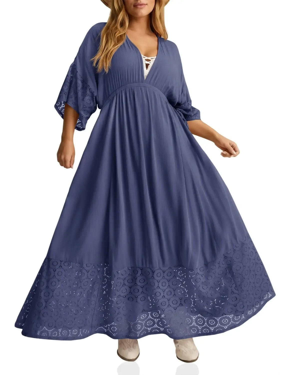Women’s Boho Tie‑Back Lace Maxi Dress